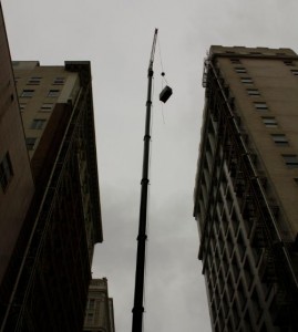 crane lift hvac during installation at yeon building